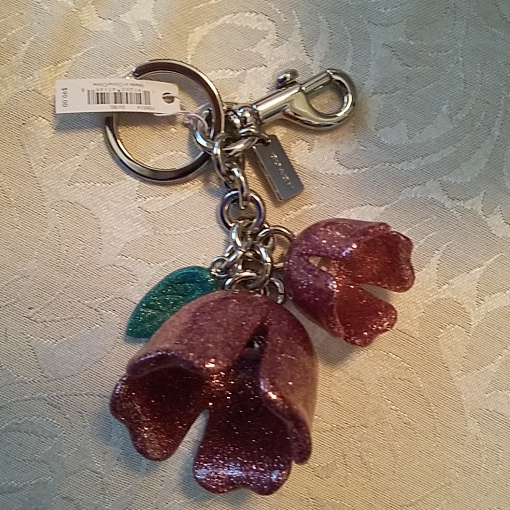 Coach glitter resin Tea Rose bag charm Blush